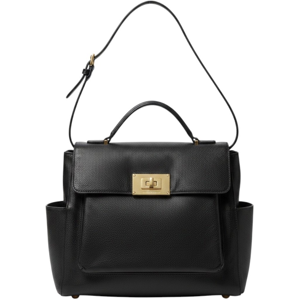 Michael Kors Black Pebbled Faux Leather Satchel Gold Handbag Shoulder Bag EUC
